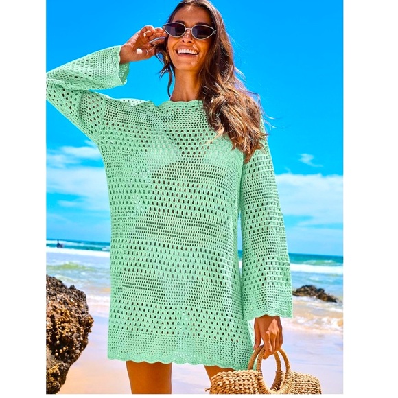 Other - Long Sleeve Crochet Swim Cover Up *nwot*